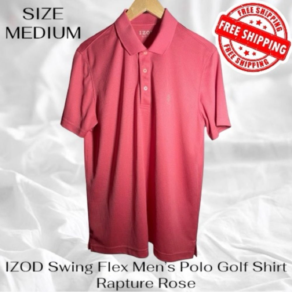 IZOD Swing Flex Polo Shirt Mens Medium Rapture Rose Wicking UPF-20 FREE SHIPPING